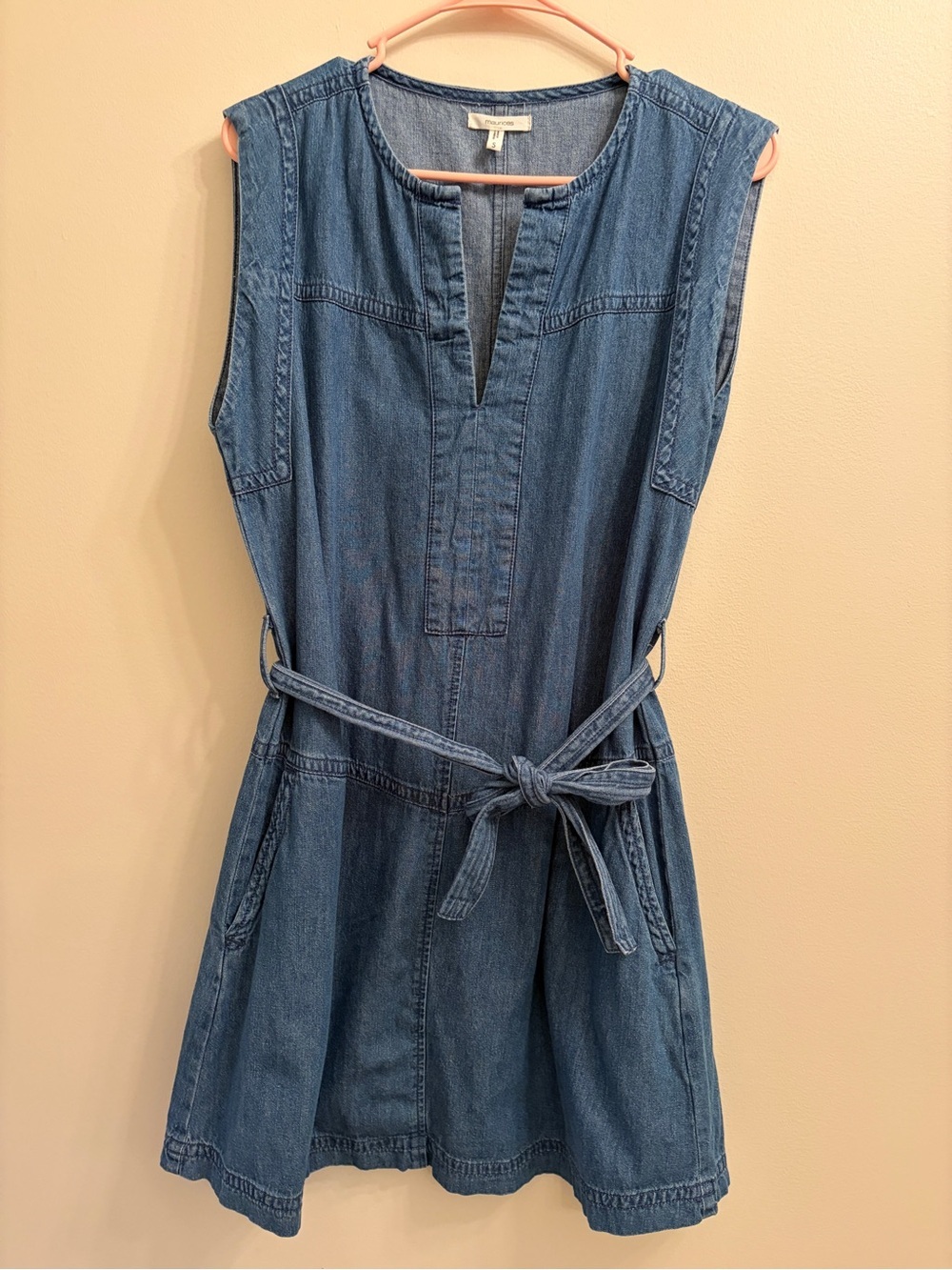 Maurices Light Blue Denim Dress with Tie Waist